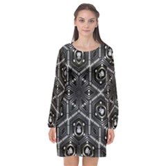 Design Art Pattern Decorative Long Sleeve Chiffon Shift Dress  by Celenk