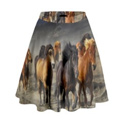 Horses Stampede Nature Running High Waist Skirt by Celenk