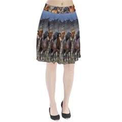 Horses Stampede Nature Running Pleated Skirt by Celenk
