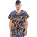 Horses Stampede Nature Running Men s V-Neck Scrub Top View1
