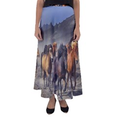 Horses Stampede Nature Running Flared Maxi Skirt by Celenk