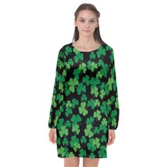 St  Patricks Day Clover Pattern Long Sleeve Chiffon Shift Dress  by Valentinaart