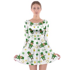 St Patricks Day Pattern Long Sleeve Skater Dress by Valentinaart