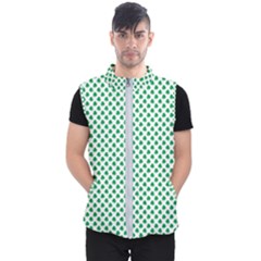 Green Shamrock Clover On White St  Patrick s Day Men s Puffer Vest by PodArtist