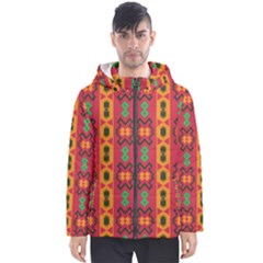 Tribal Shapes In Retro Colors                                 Men s Hooded Puffer Jacket by LalyLauraFLM