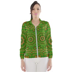Wonderful Mandala Of Green And Golden Love Wind Breaker (women) by pepitasart
