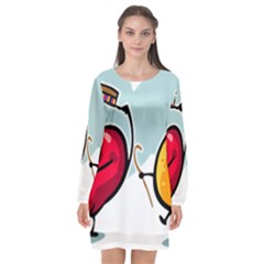 Dancing Fruit Apple Organic Fruit Long Sleeve Chiffon Shift Dress  by Simbadda