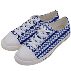 Circles Lines Blue White Pattern  Women s Low Top Canvas Sneakers by BrightVibesDesign