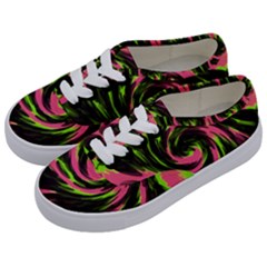 Swirl Black Pink Green Kids  Classic Low Top Sneakers by BrightVibesDesign