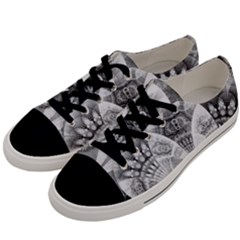 Black And White Fanned Feathers In Halftone Dots Men s Low Top Canvas Sneakers by jayaprime