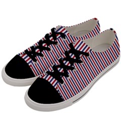 Usa Flag Red And Flag Blue Narrow Thin Stripes  Men s Low Top Canvas Sneakers by PodArtist