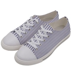 Mattress Ticking Narrow Striped Pattern In Usa Flag Blue And White Women s Low Top Canvas Sneakers by PodArtist