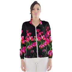 Pink Tulips Dark Background Windbreaker (women) by FunnyCow