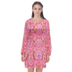 Pink Purple Beautiful Golden Butterfly Created By Flipstylez Designs Long Sleeve Chiffon Shift Dress  by flipstylezfashionsLLC