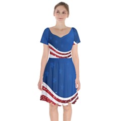 Dark American Flag Short Sleeve Bardot Dress by lwdstudio