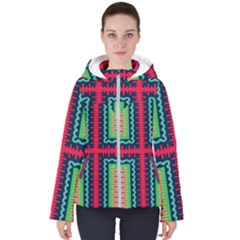 Waves In Retro Colors                                           Women s Hooded Puffer Jacket by LalyLauraFLM