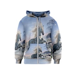 Wonderful Wild Fantasy Horse On The Beach Kids  Zipper Hoodie by FantasyWorld7