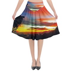 Sunset Mountain Indonesia Adventure Flared Midi Skirt by Nexatart