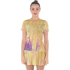 Gold Seamless Lace Tropical Colors By Flipstylez Designs Drop Hem Mini Chiffon Dress by flipstylezfashionsLLC