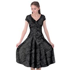 Black Rectangle Wallpaper Grey Cap Sleeve Wrap Front Dress by Nexatart