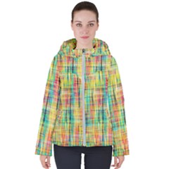 Yellow Blue Red Stripes                                                       Women s Hooded Puffer Jacket by LalyLauraFLM
