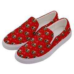 Trump Wrait Pattern Make Christmas Great Again Maga Funny Red Gift With Snowflakes And Trump Face Smiling Men s Canvas Slip Ons by snek