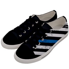 Usa Flag The Thin Blue Line I Back The Blue Usa Flag Grunge On Black Background Men s Low Top Canvas Sneakers by snek