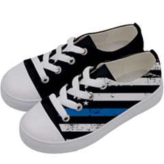 Usa Flag The Thin Blue Line I Back The Blue Usa Flag Grunge On Black Background Kids  Low Top Canvas Sneakers by snek