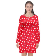 Christmas Pattern White Stars Red Long Sleeve Chiffon Shift Dress  by Mariart
