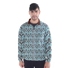 Easter Damask Pattern Robins Egg Blue And Brown Men s Windbreaker by emilyzragz