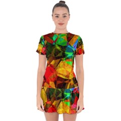 Color Abstract Polygon Drop Hem Mini Chiffon Dress by HermanTelo