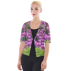 Late April Purple Tulip Cropped Button Cardigan by Riverwoman
