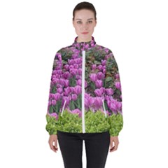 Late April Purple Tulip Women s High Neck Windbreaker by Riverwoman
