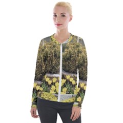 Columbus Commons Yellow Tulips Velour Zip Up Jacket by Riverwoman