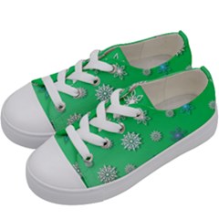 Snowflakes Winter Christmas Green Kids  Low Top Canvas Sneakers by HermanTelo