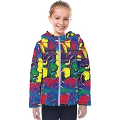 Colorful Shapes Abstract Painting                     Kids  Hooded Puffer Jacket by LalyLauraFLM