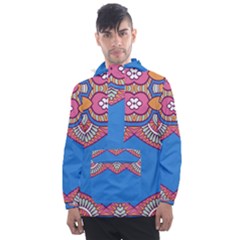 Shapes On A Blue Background                     Men s Front Pocket Pullover Windbreaker by LalyLauraFLM