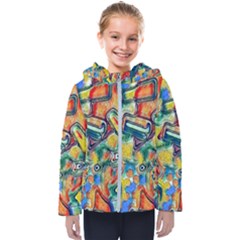 Colorful Painted Shapes                     Kids  Hooded Puffer Jacket by LalyLauraFLM