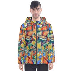 Colorful Painted Shapes                      Men s Hooded Puffer Jacket by LalyLauraFLM