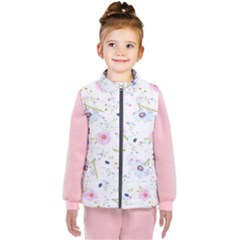Pink Blue Flowers Pattern                       Kid s Puffer Vest by LalyLauraFLM