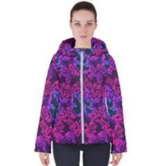 Pink Blue Abstract Texture                       Women s Hooded Puffer Jacket by LalyLauraFLM