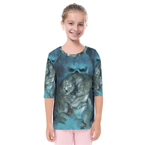 Aweome Troll With Skulls In The Night Kids  Quarter Sleeve Raglan Tee by FantasyWorld7