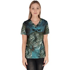 Aweome Troll With Skulls In The Night Women s V-neck Scrub Top by FantasyWorld7