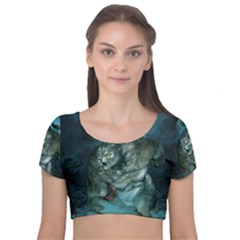 Aweome Troll With Skulls In The Night Velvet Short Sleeve Crop Top  by FantasyWorld7