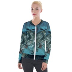 Aweome Troll With Skulls In The Night Velour Zip Up Jacket by FantasyWorld7