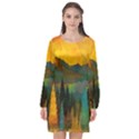 Trees Mountains Sun Sunrise Warm Long Sleeve Chiffon Shift Dress  View1