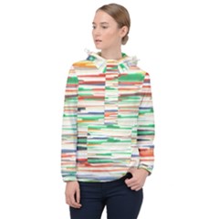 3d Stripes Texture                               Women Hooded Front Pocket Windbreaker by LalyLauraFLM