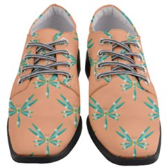 Turquoise Dragonfly Insect Paper Women Heeled Oxford Shoes by Pakrebo