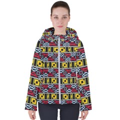 Rectangles And Other Shapes Pattern                                   Women s Hooded Puffer Jacket by LalyLauraFLM