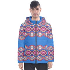 Shapes Chains On A Blue Background                                              Men s Hooded Puffer Jacket by LalyLauraFLM